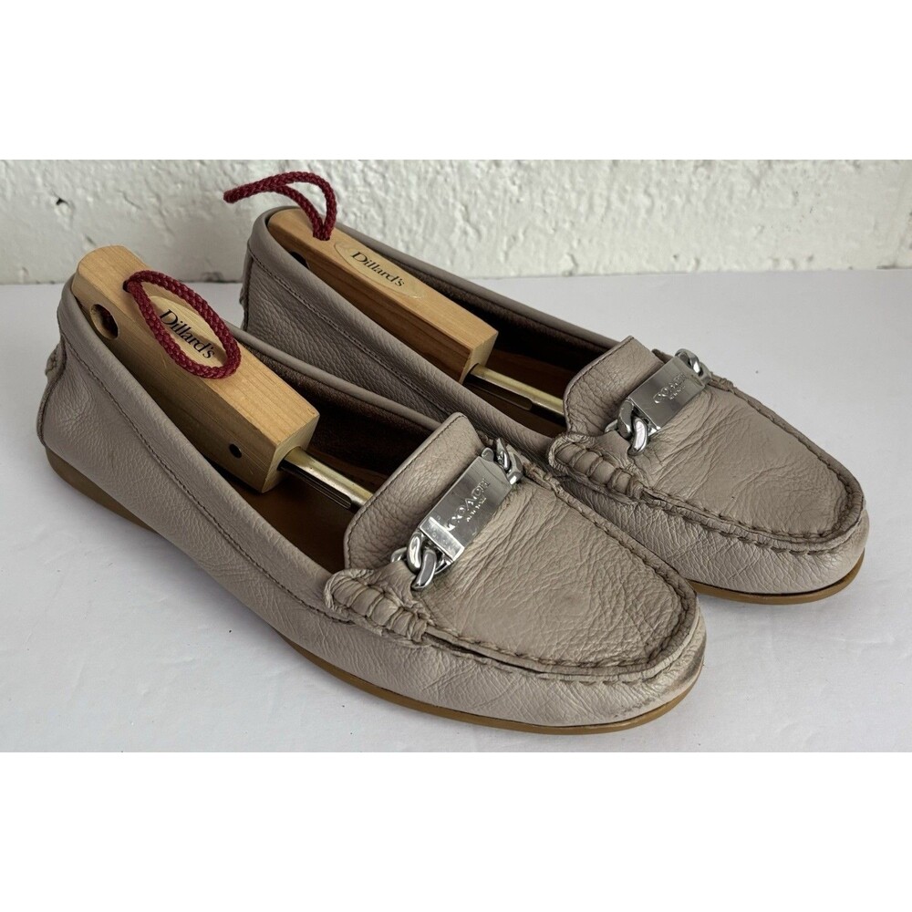 Coach Fredrica Beige Slip On Loafers Flats  Womens 8 B Tan Silver Hardware A7751